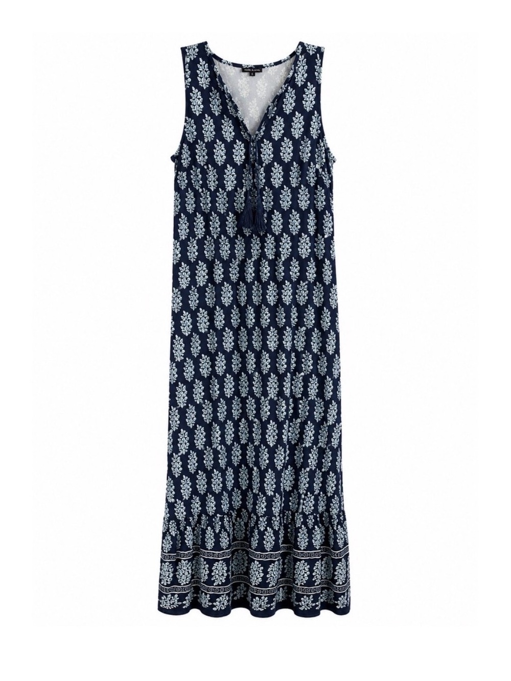 Talbots Navy and White Printed Tassel Maxi Dress